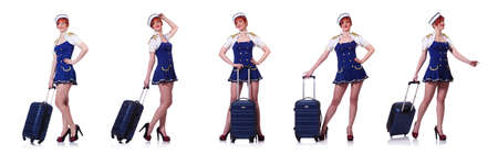 Woman with suitacases preparing for summer vacationの写真素材