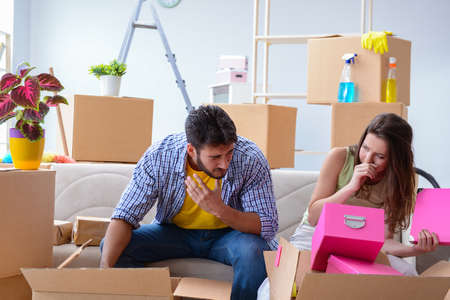 Family preparing for christmas after relocation