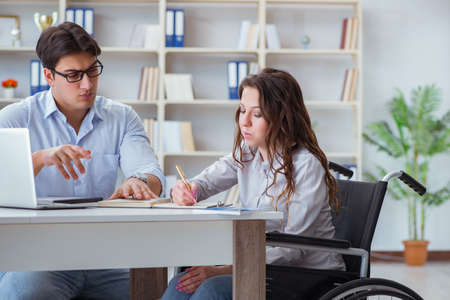 Disabled student studying and preparing for college exams