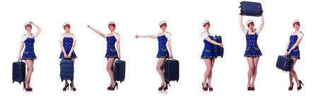 Woman with suitacases preparing for summer vacationの写真素材