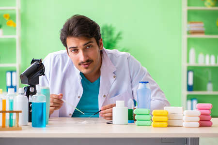 Chemist testing soap in the lab