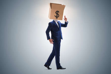 Businessman with dollar box on his headの写真素材