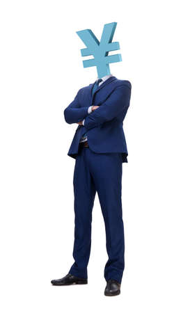 Businessman with japanese yen sign instead of headの写真素材