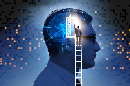 Businessman opening door to artificial intelligence