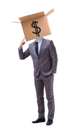 Businessman with dollar box on his headの写真素材