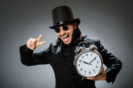 Vintage concept with man wearing black top hat