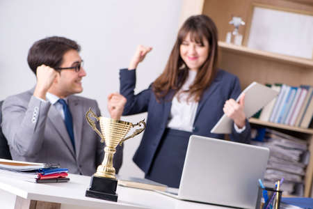 Concept of teamwork with prize