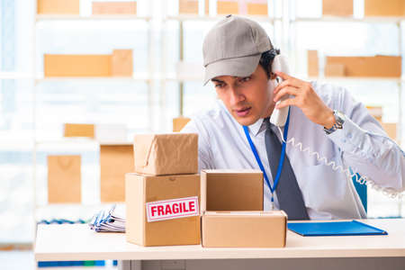 Male employee working in box delivery relocation serviceの写真素材
