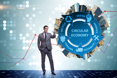 Concept of circular economy with businessmanの写真素材