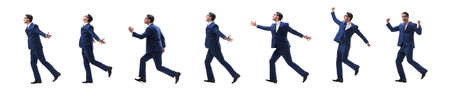 Businessman walking standing side view isolated on white backgro