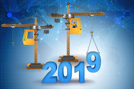 Heavy crane lifting numbers in year of 2019 conceptの写真素材