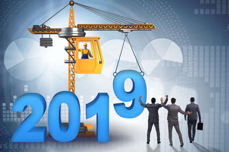 Heavy crane lifting numbers in year of 2019 concept