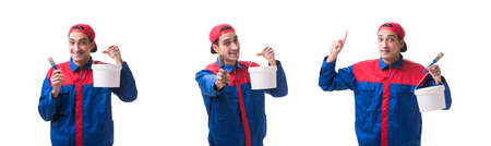 Young painter contractor isolated on white backgroundの写真素材