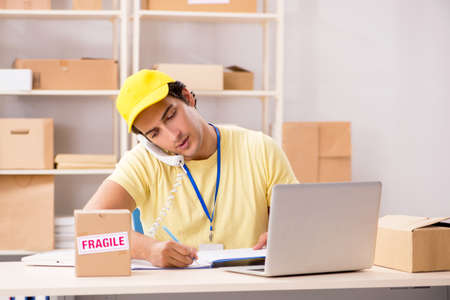 Handsome contractor working in box delivery relocation service