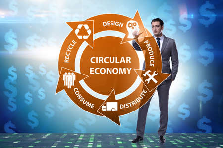 Concept of circular economy with businessmanの写真素材