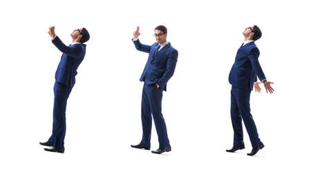 Businessman walking standing side view isolated on white backgroの写真素材