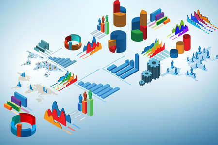 Various charts and graphs - 3d renderingの写真素材