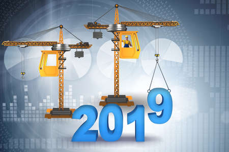 Heavy crane lifting numbers in year of 2019 conceptの写真素材