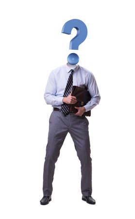 Businessman with question mark instead of his headの写真素材