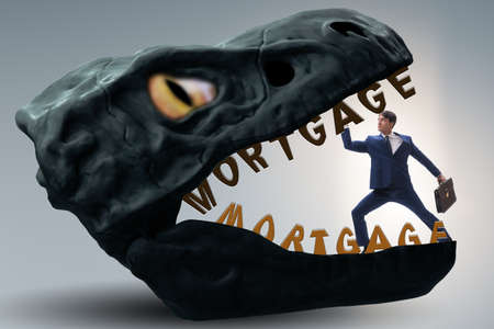 Businessman in the jaws of debt and loanの写真素材