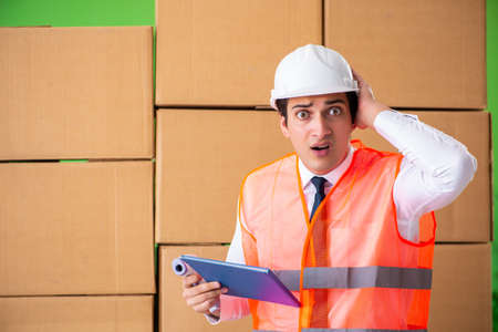 Man contractor working in box delivery relocation service