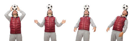 Man with football isolated on whiteの写真素材