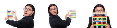 Funny man with calculator and abacus