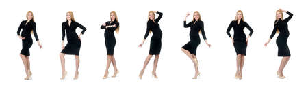 Pretty pregnant woman in black dress isolated on whiteの写真素材