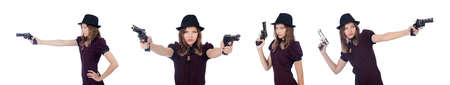 Woman gangster isolated on whiteの写真素材