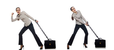 Woman in business concept isolated on whiteの写真素材