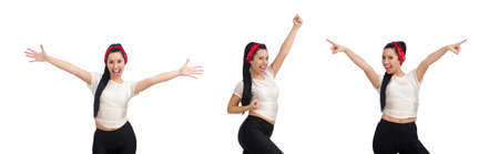 Woman doing exercises on whiteの写真素材