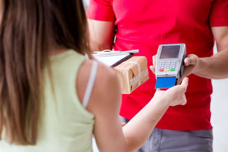 Parcel delivery being paid with pos and credit card