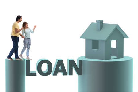 Concept of family taking mortgage loan for houseの写真素材