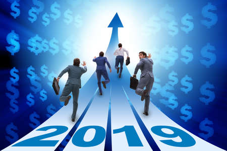 Businessman running into year of 2019