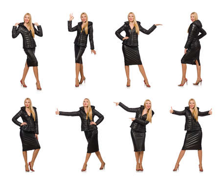 Young woman in bologna jacket isolated on whiteの写真素材