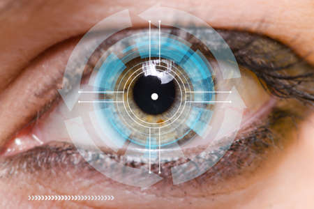 Concept of sensor implanted into human eyeの写真素材