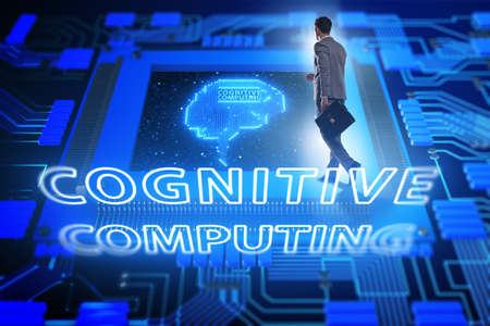 Cognitive computing concept as future technology with businessmaの写真素材