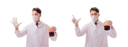 Doctor in blood donation concept isolated on whiteの写真素材