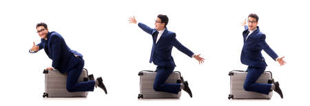 Businessman in business travel concept isolated on whiteの写真素材