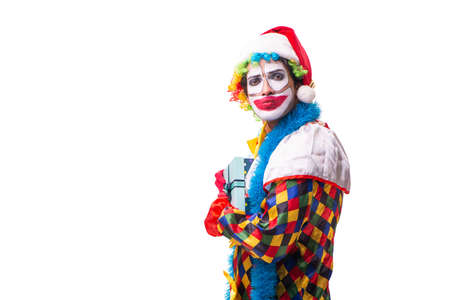 Young funny clown comedian isolated on white