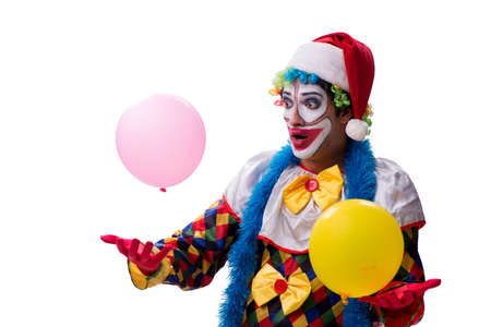 Young funny clown comedian isolated on whiteの写真素材