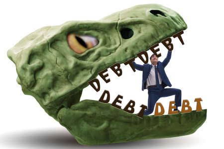 Businessman in the jaws of debt and loanの写真素材