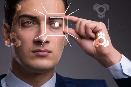 Concept of sensor implanted into human eyeの写真素材