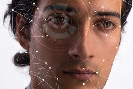 Concept of sensor implanted into human eyeの写真素材