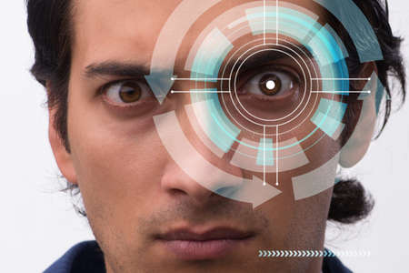 Concept of sensor implanted into human eyeの写真素材