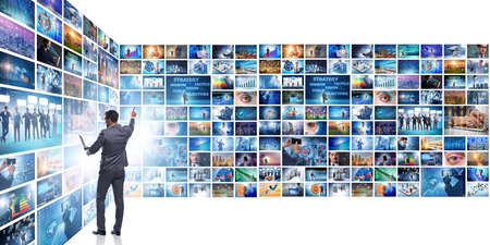 Collage of photos with businessmanの写真素材