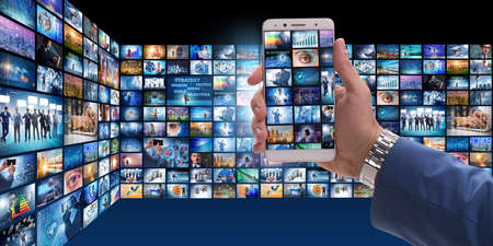 Collage of photos with businessman