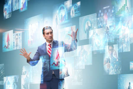 Collage of photos with businessmanの写真素材