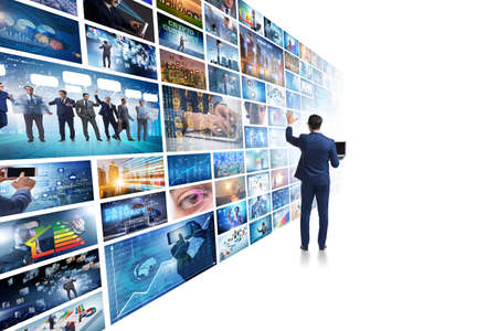 Collage of photos with businessmanの写真素材