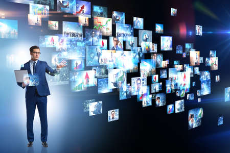 Collage of photos with businessmanの写真素材